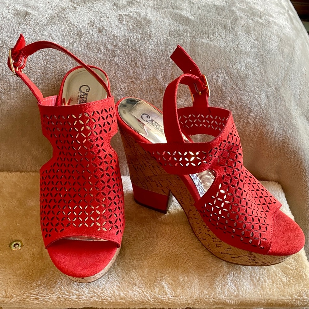 Carlos Fiery Red/Orange Wedge Samdals